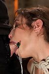 Sweaty brunette hair is tied constricted and fisted in the anus