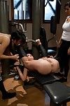 Amy brooke obtains a unique workout from two trainers