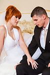 Non-traditional redhead bride gets into perverted threesome and gets double dug