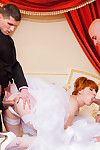 Non-traditional redhead bride gets into perverted threesome and gets double dug