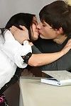 Shy brunette schoolgirl seduced and fucked by a tall stud