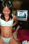 Tiny thai hooker plays with a heavy cock