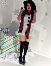 Sticky redhead Japanese Sydney Mai in Christmas dress flashing without clothes upskirt