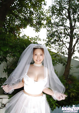 Enormous busted oriental bride Ai Sayama striptease off her clad