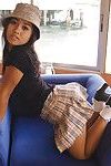 Wearing a pretty hat Japanese Joon Mali expands her legs wide