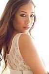 Rounded oriental pretty sarah in her lace sheer white underclothes