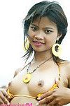 fresco anno vecchio thai giovanile in Tiger Bikini a il Spiaggia lampeggia tutti Il suo Attraente parti