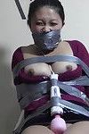 Oriental doxy united gagged and strained to sperm