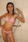 Oriental infant hotty caresse stripped off down to take a washroom
