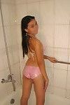 Oriental infant hotty caresse stripped off down to take a washroom