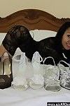 Thai darling shows submissive her shoe collection