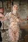 Captive babe kumi swine is roofed in treacle and feathers