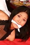 Hogtied Japanese obedience of extreme roped placid Japanese hottie in bedroom domination