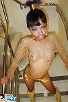 Skinny thai girlfriend posing and flashing on stairs
