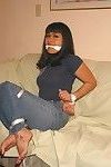 Foot obsession and covered hogtied subjugation of gagged eastern adolescent cutie