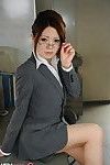 Ideal Secretary In Glasses And A Grey Outfit Flashes Her Blue Bra.