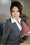 Ideal Secretary In Glasses And A Grey Outfit Flashes Her Blue Bra.
