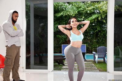 Curvy brunette mommy Lela Star having yoga pants ripped off for sex