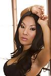 Hot Asian babe Asa Akira strutting fully clothed in skirt and high heels