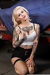 Tattooed blonde punk Kleio Valentien spreading pussy on top of muscle car