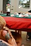 Slender blonde Sarah Jessie is sucking this dick under the table