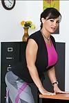 Hot teacher Lisa Ann brings out her MILF boobs and posing in stockings