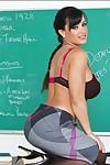 Hot teacher Lisa Ann brings out her MILF boobs and posing in stockings