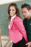 Luscious teacher in stockings gets shagged hard up against the chalkboard