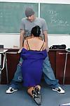 Sexy brunette teacher Diana is giving a deep and sloppy blowjob