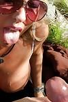 Blonde Sandra Otterson is sucking this dick outdoors and swallowing