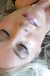 Close ups of blonde bombshell Sandra Otterson taking a cumshot in mouth