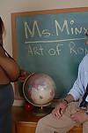 Chesty black schoolteacher Minxx revealing fat black boobs in classroom