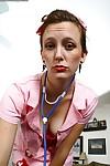 Salacious mature nurse in fancy nylons undressing and teasing her twat