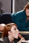 Barely legal redhead secretary learns how to give blowjob from co-worker