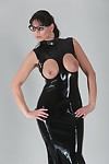 Perfect milf in her tight black pvc dress showes her boobs