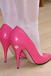 Hot cougar jackie wears high heel shoes with real silk stockings which will caus