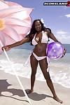 Black mom Nikki Jaye freeing huge juggs from bikini outdoors on beach