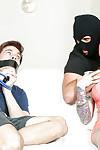 Masked man ties up Monique Alexander\'s husband and eats her pussy