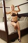 Curvy MILF Jess Jameson slipping off her lingerie and caressing herself