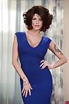 Tall and tattooed mom Joslyn James posing fully clothed in long dress