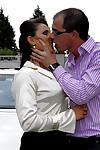 Fully clothed Valentina Ross gives a blowjob and gets shagged outdoor