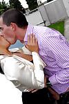 Fully clothed Valentina Ross gives a blowjob and gets shagged outdoor