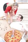 Top-heavy MILF with shaved gash has some hard fun with hung pizza-lads