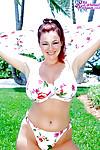 Redhead MILF babe model Lorna Morgan exposing big natural tits outdoors