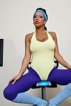 Gorgeous Claire Dames with big boobs poses solo in hot sports outfit