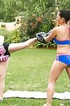 Kickboxers Adrianna Luna and Megan Rain giving each other nude massage