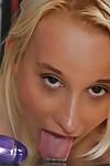 Blonde European MILF Sabina Rose toying shaved pussy until she pees