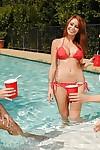 Lesbian pornstars shed bikinis in pool for all girl threesome sex
