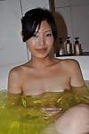 Svelte asian MILF with small titties Mayu Yamano taking bath