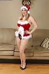 Curvy MILF  in Christmas outfit undressing and teasing her gash